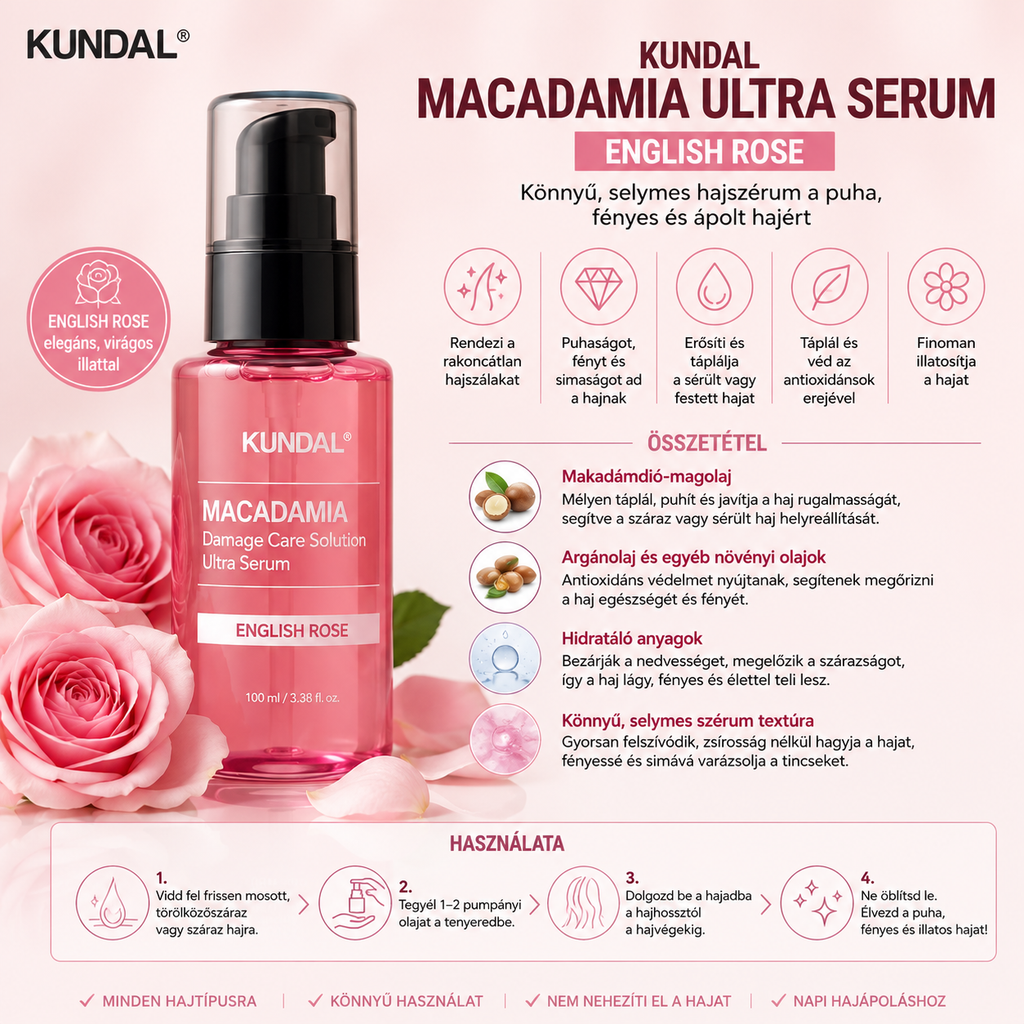 Kundal Honey & Macadamia Ultra Serum English Rose - angol rózsa illatú szérum