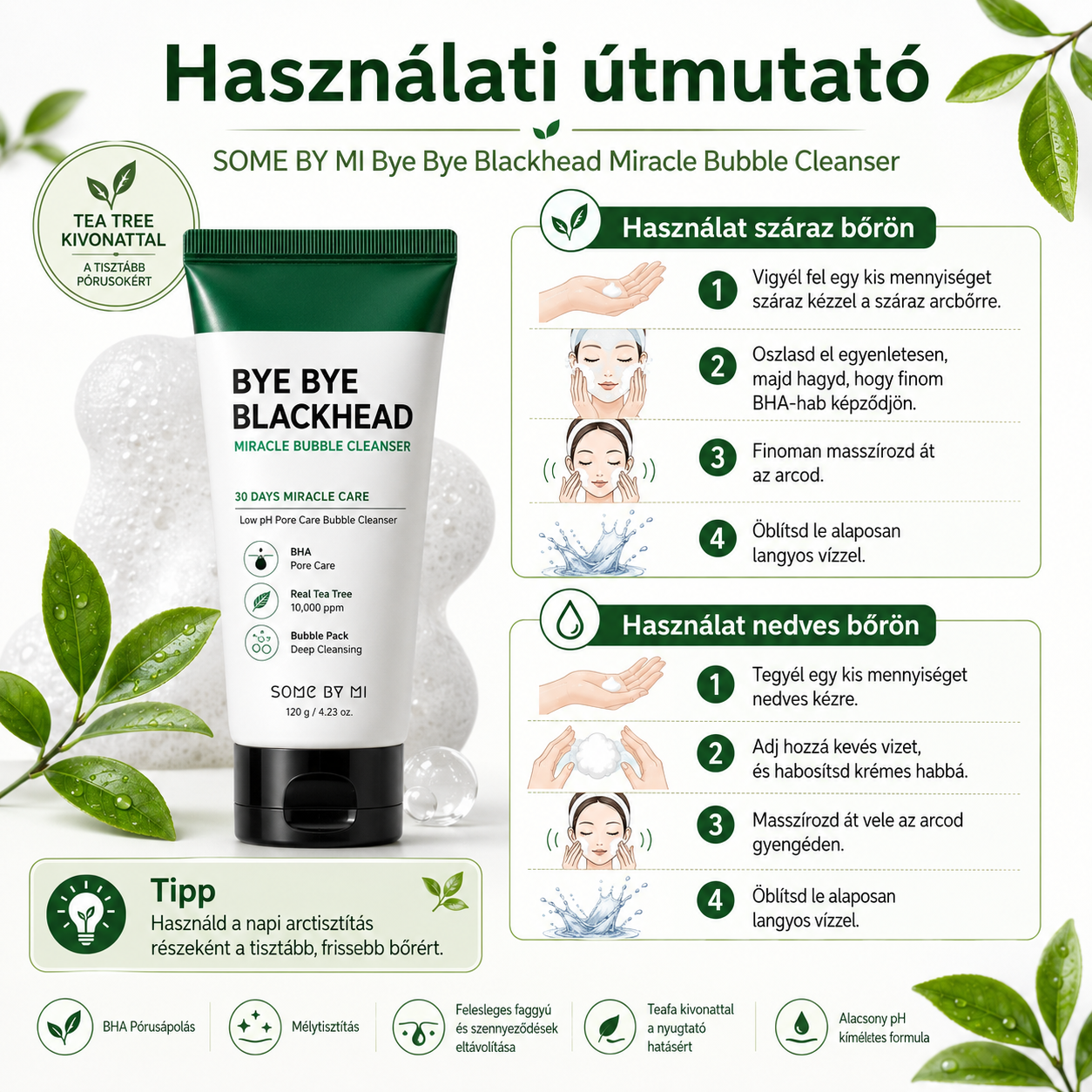 Some By Mi  Bye Bye Blackhead Miracle Green Tea Tox Bubble Cleanser - tisztító